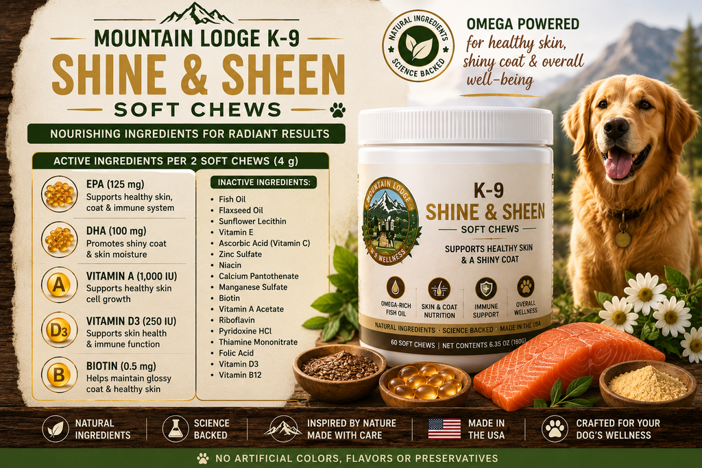 K-9 Shine & Sheen – Omega-rich nutrition for a healthy, glossy coat with fish oil and biotin